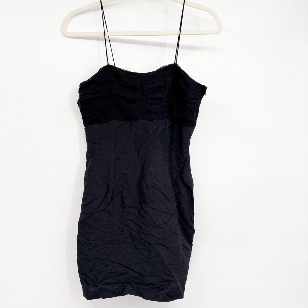Odessa Womens Black 100% Silk Ruched 90s Whimsigoth Cocktail Mini Dress Size‎ 6